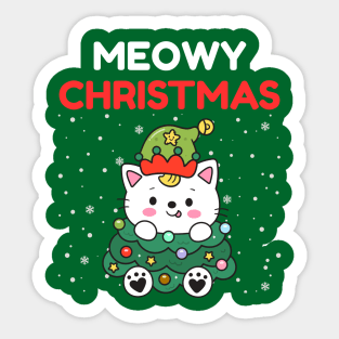 Meowy Christmas Cute Cat Dressed as Festive Tree Sticker